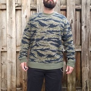 Reversible Dark Khaki Tiger Stripe Fleece Crewneck